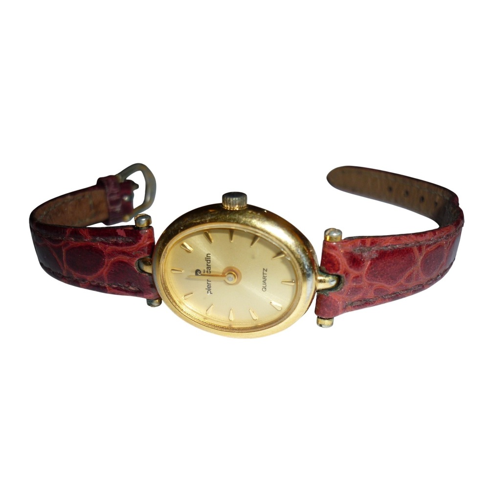 Pierre Cardin Womens Quartz Watch Gold Tone Oval Case Red‎ Leather PC-L630C-1027
